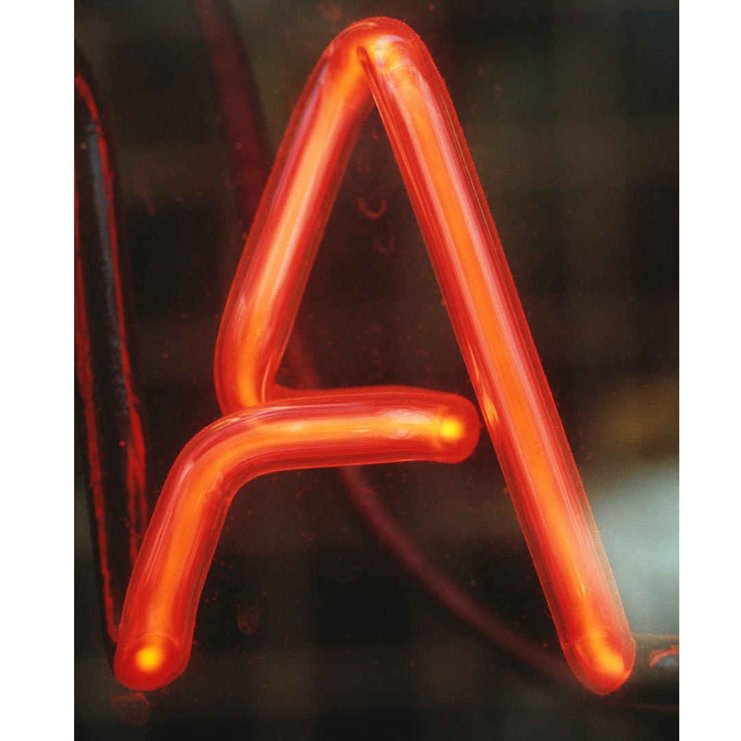 Letter A in Neon sign